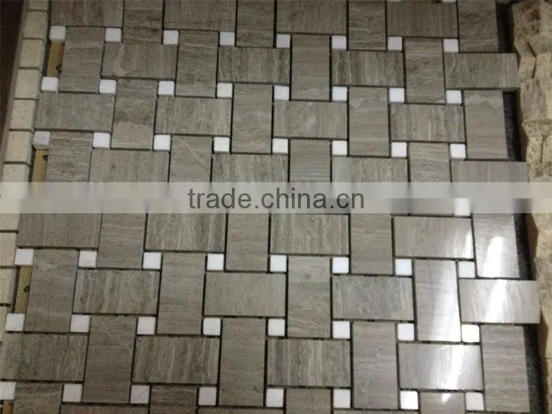 Grey Wood Vein Marble Mosaic Tile 12x12 Basket Weave polished price