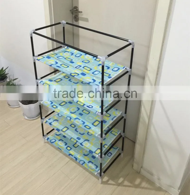 Shoes Storage Rack 4 Tiers Metal Shoes Shelf Organizer Holder Fabric Stand Closet