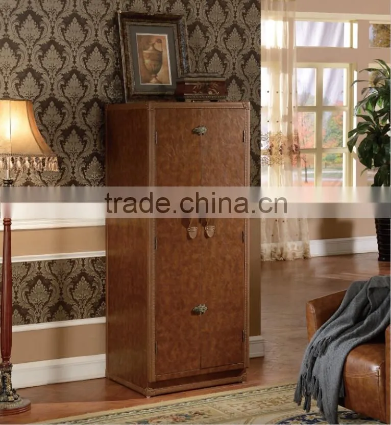 America Antique Wine Cabinet Wood Leather Cabinet With Wheels