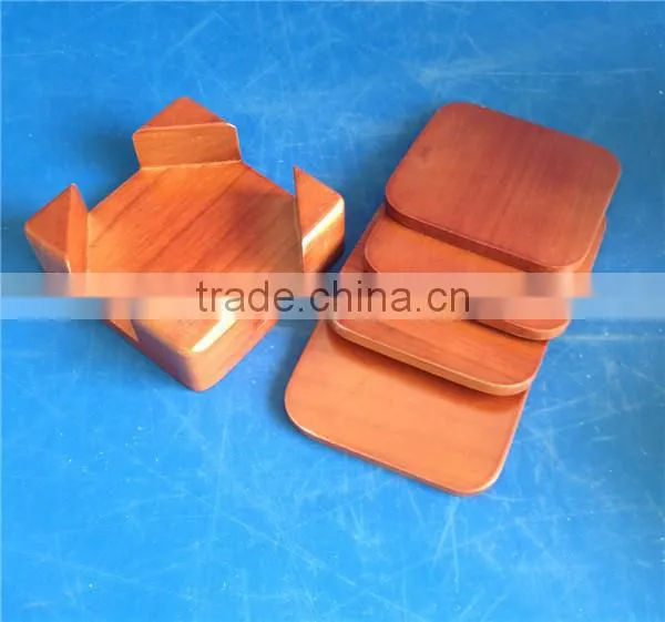 Red custom square wooden tea cup coaster wholesale
