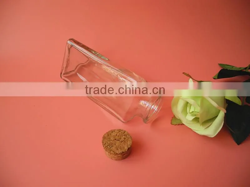 novely triangle shape glass storage bottle with cork