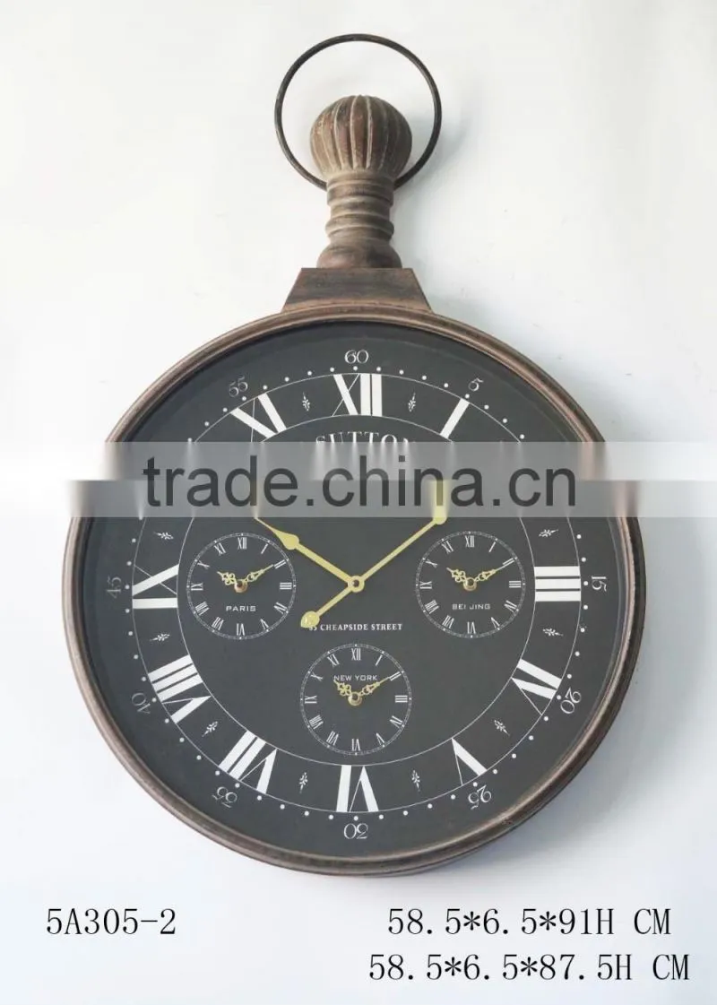 recycled round black metal vintage wall clock factory sell