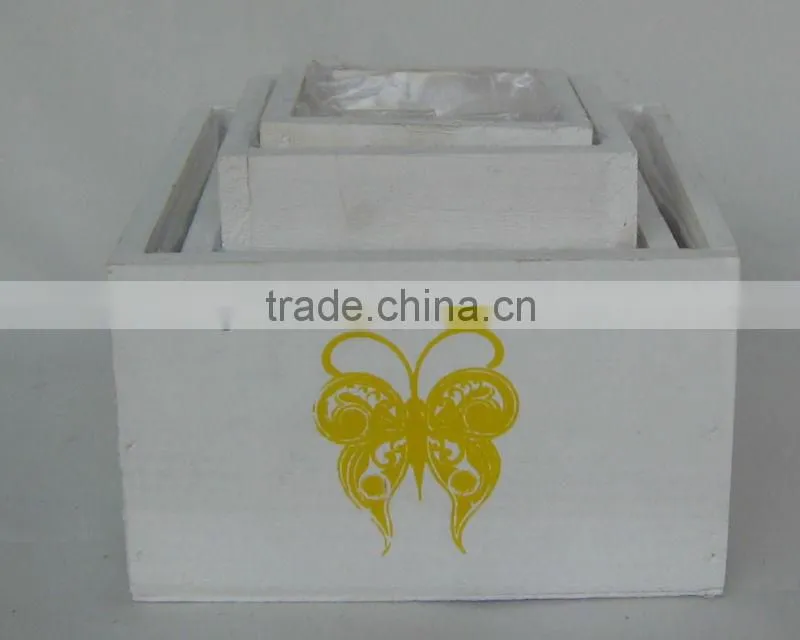 white wash samll indoor wooden flower pots