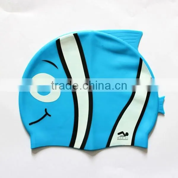 Custom cute swim goggle and fun fish shape with multi color printing cap for kid - Blue