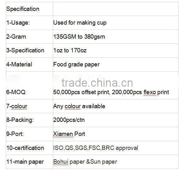 6oz pe coated paper for coffee cup