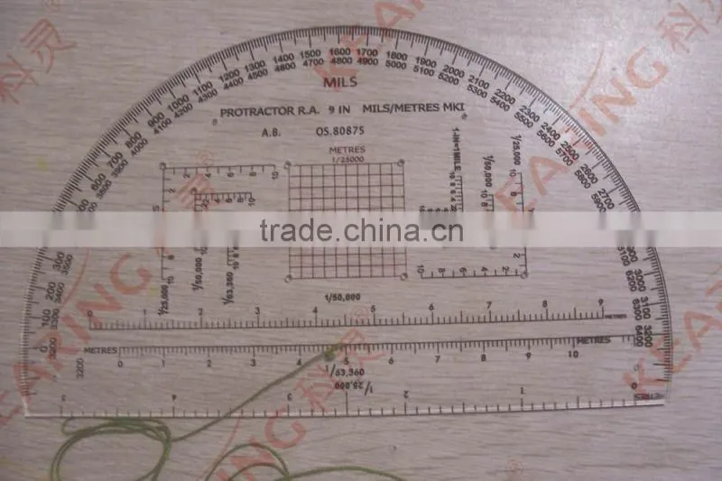 6 inch military protractor for soldiers training, transparent high quality protractor for military, half moon shape #KMP-1