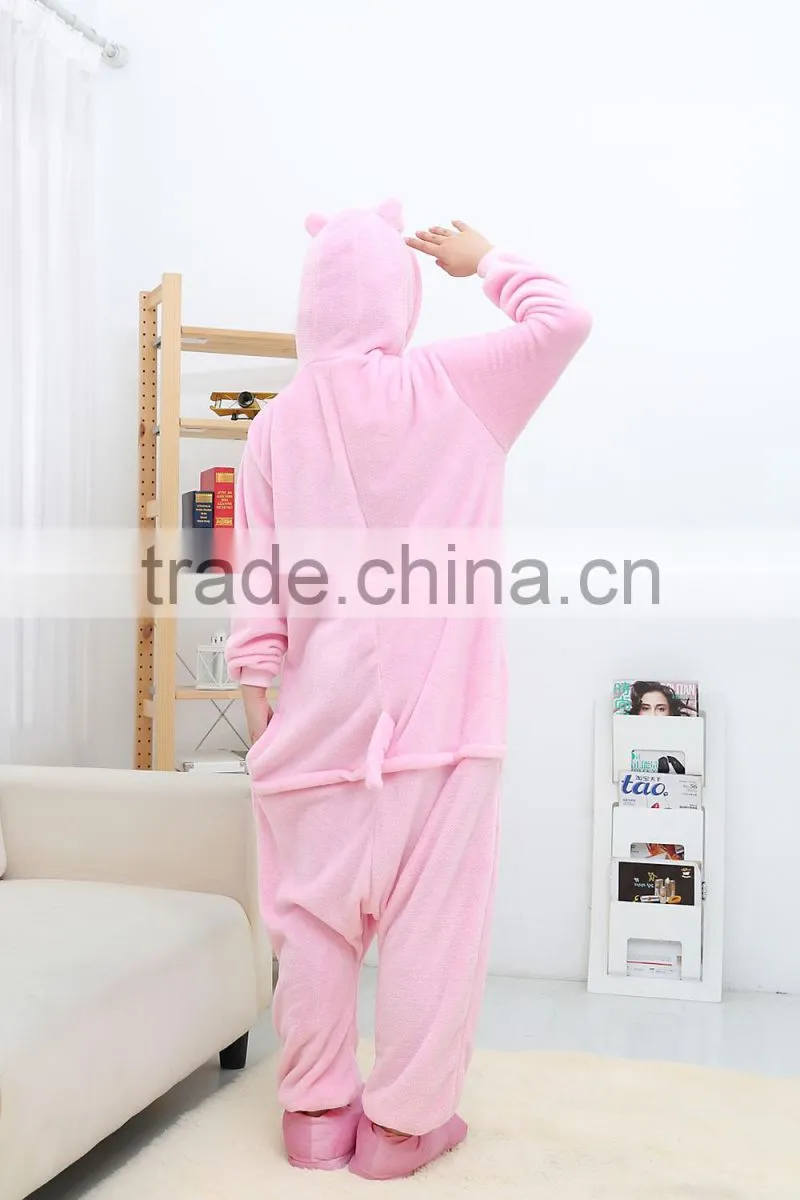 coral fleece cartoon adult animal jumpsuit animal pajamas jumpsuit pink pig design