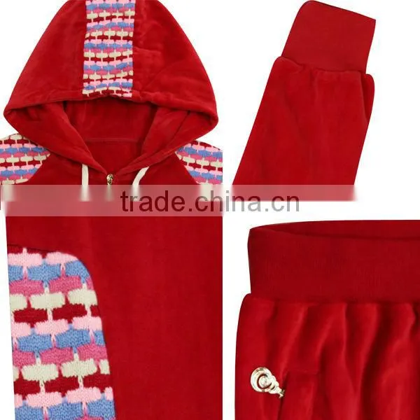 2016 china lovely red wholesale velvet for women branded cheap tracksuits sports wear