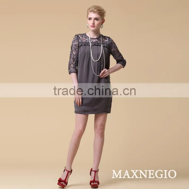 Lady plain dyed embroidered fabric lace short white dress