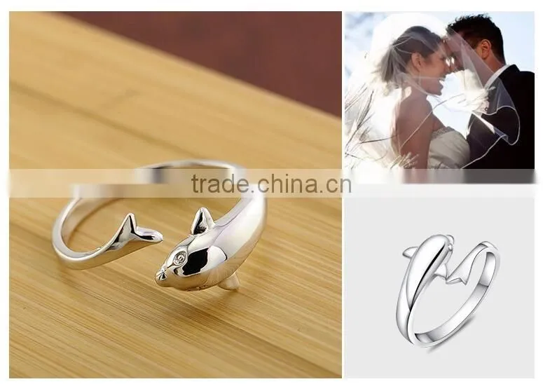 F20054N 2016 New Design Cheap Price Wholesale Fashion Silver Dolphin Ring