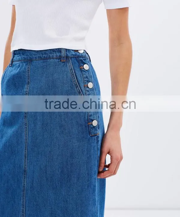 2016 Latest long high waist design pictures denim skirt