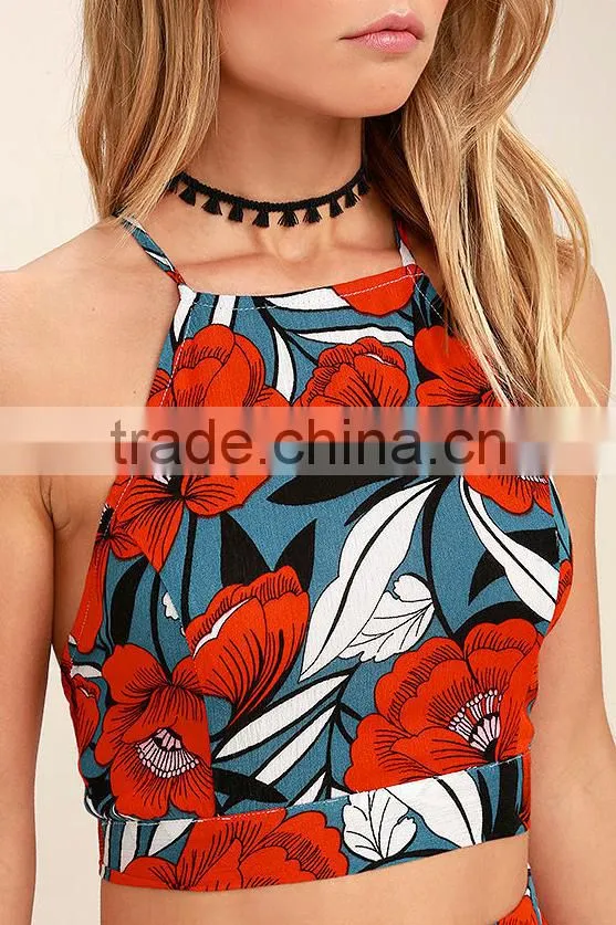 Hot sale beach dress floral printed two piece sexy maxi dress