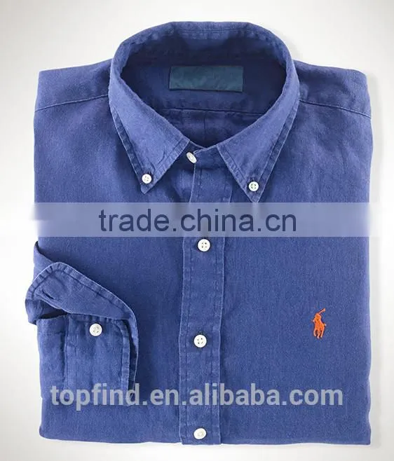 Fashion deep blue , white polo branded,soft ,breathable slim fit linen shirt for man