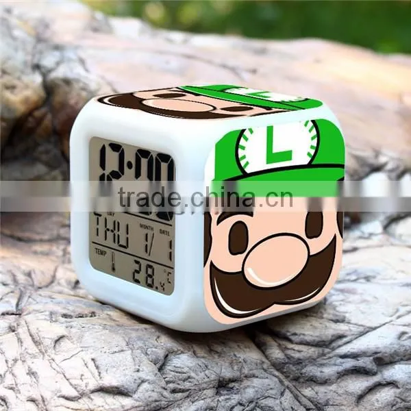 2015 Hot GAME Super Mario LED Alarm Clock, Super Mario Digital Alarm Clock, Super Mario Cartoon Clock for Kids