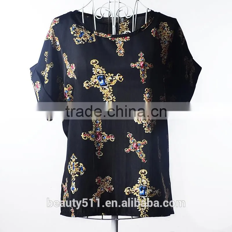 Short sleeved large print chiffon jacket shirt SD103