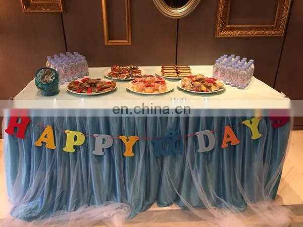 New Light Blue Square Different Designs of Table Skirting for Birthday