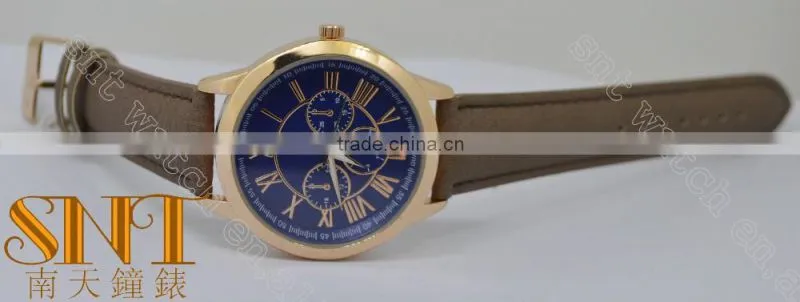 2016 Vogue Navy Sunray Dial With 3 Chrono Eyes Watch, Brown Strap Quartz Watch