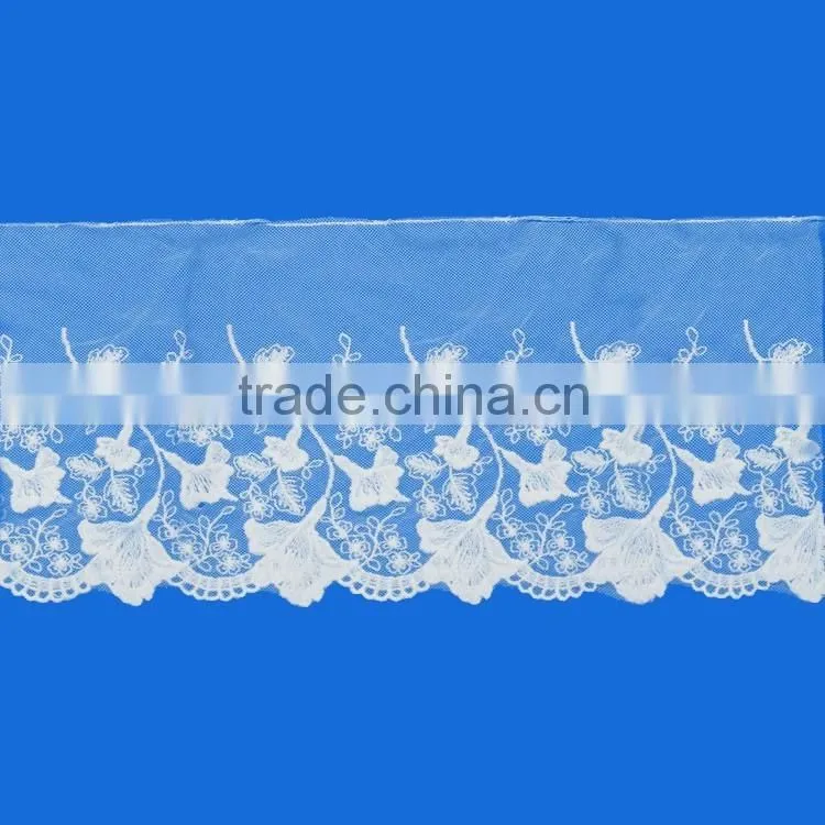 High quality wholesale custom garment accessories embroidery white cotton lace fabric bridal neck trim