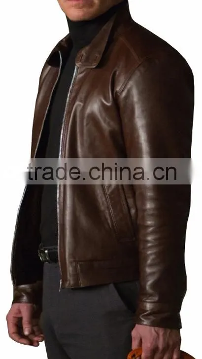 man brown leather jacket genuine sheep nappa