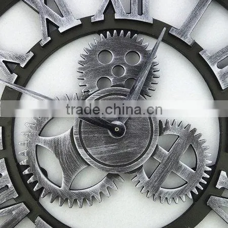Handmade Oversized 3d Retro Rustic Decorative Luxury Art Big Gear Wooden Vintage Large Wall Clock on the Wall for Gift