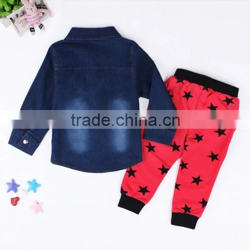 Hot Sale 2016 European and American boys denim jacket + white T-shirt + star pants
