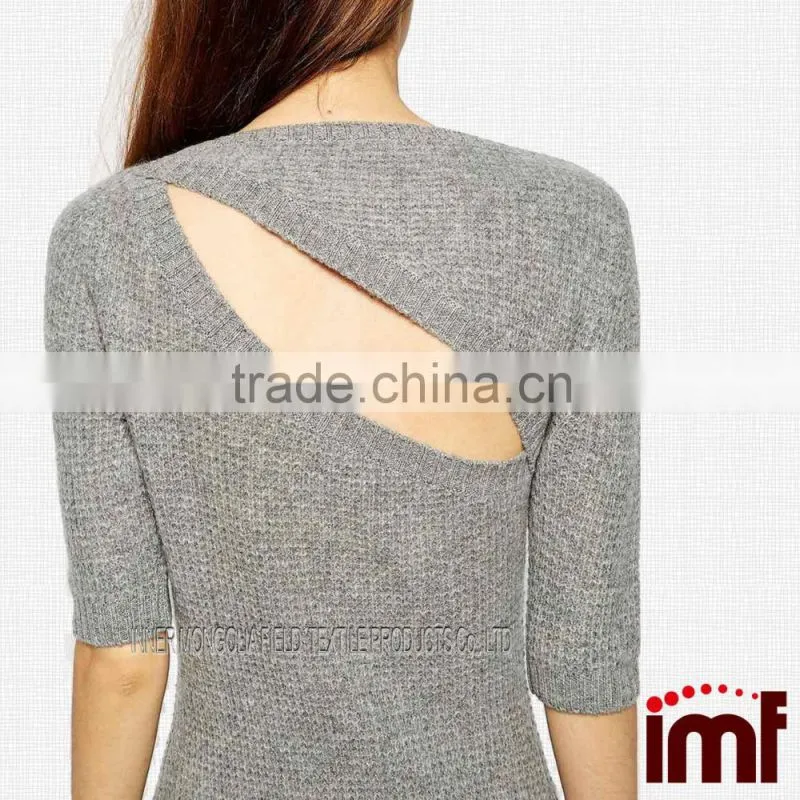 Stylish Round Neck Long Sleeve Cashmere Knitted Dress For Women