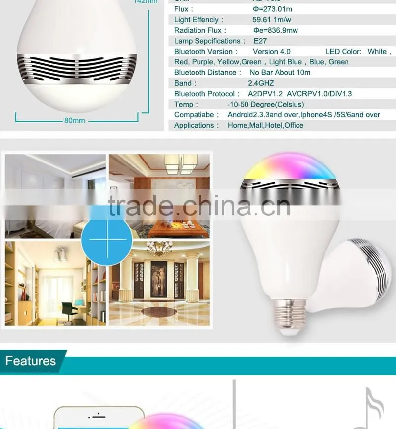 Android Iphone Compatible Smart Bulb Bluetooth Audio Speakers 3W E27 LED RGB Music Bulb colorful bluetooth smart led light bulb