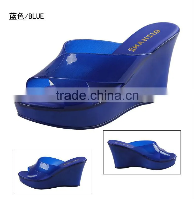 Wholesale Jelly Shoes Candy Color Glass Slipper Wedge Heel Slippers