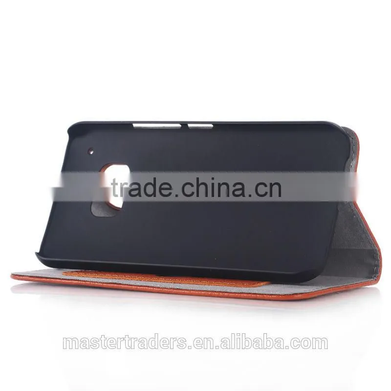 Cheap Litchi Grain Wallet Flip Real Genuine Leather Case For HTC One M9 MT-3090
