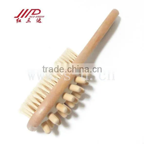 Wooden handle bath cleaning brush with pig hair