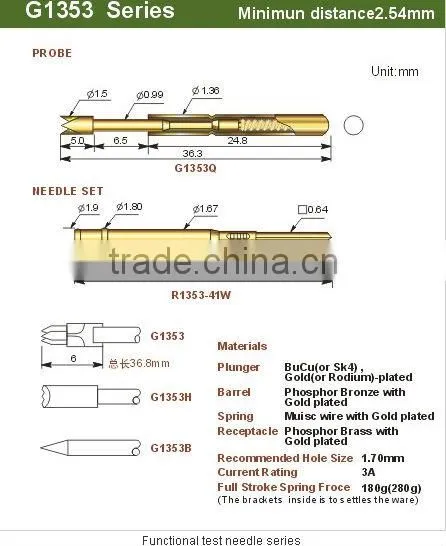Functional test needle ,seriesgolden roc needles, ict pins,long needle lapel pin