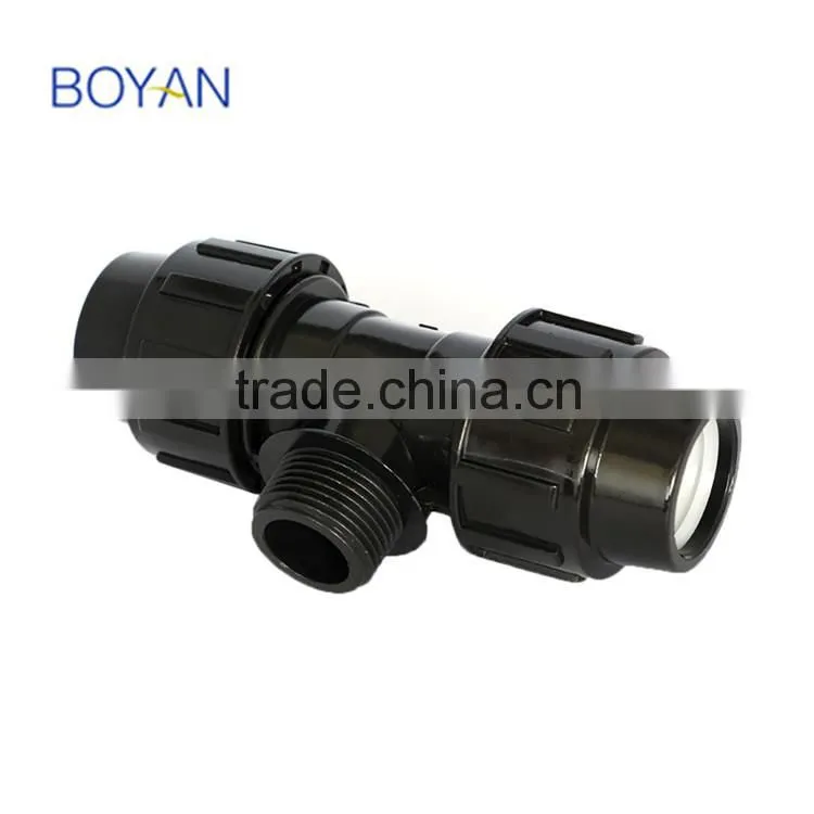 drainage products plastic pipe fitting black pp compression male tee