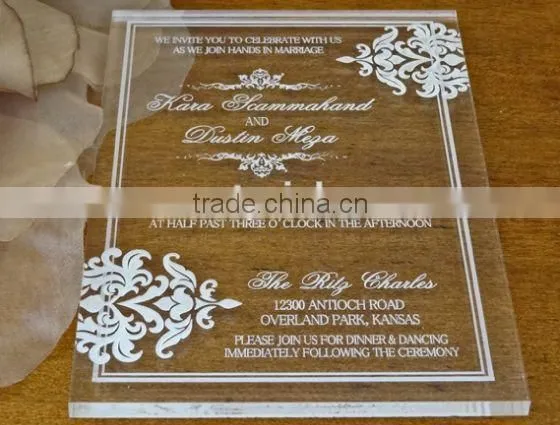 High Transparent custom acrylic/lucite transparent wedding invitation
