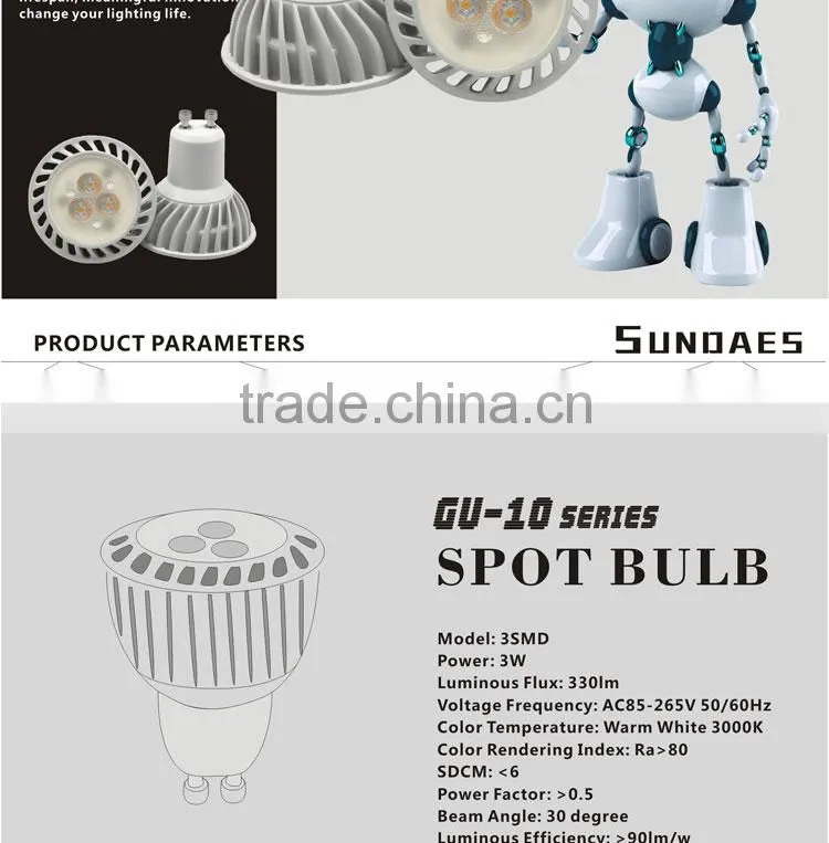 LED spotlight GU10 series 3W warm white cool white gu10 led spotlight spot bulb AC85-265V