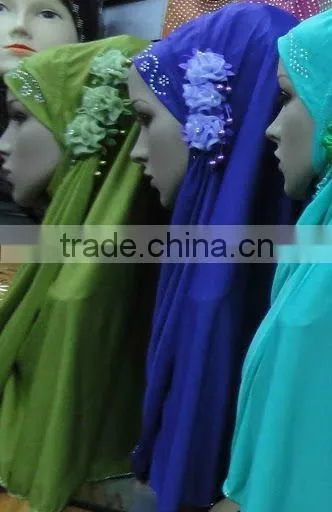 H061 latest muslim hijab with 3 pieces flower,islamic scarf