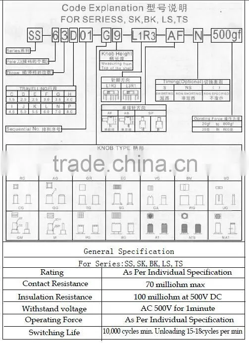 High quality 1P2T 0.3A 50V AC slide switch