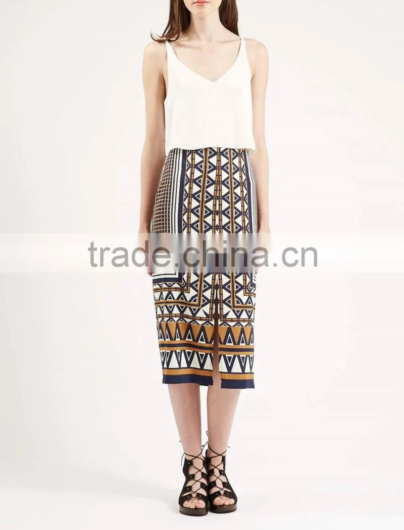 Midi Aztec Stripe Print Skirt