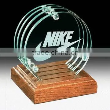 Photo frame type crystal glass coaster photo insert with wood material base