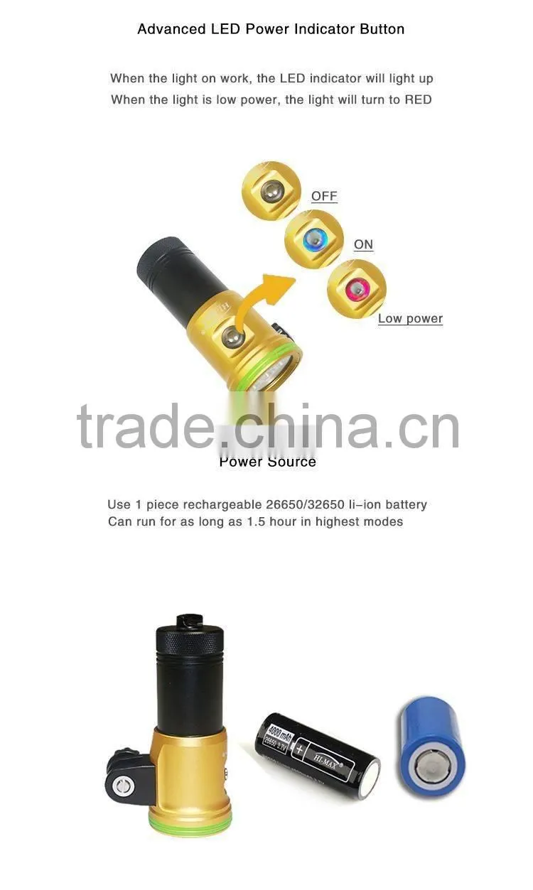 Professional Photography led flashlight scuba diving torch