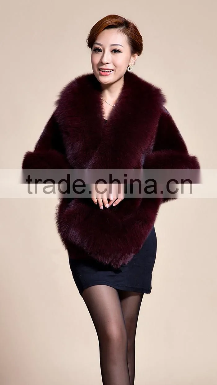 Lady's Real Mink Fur With Fox Fur Coat Mink Fur Coat Poncho / Shawl / Coats