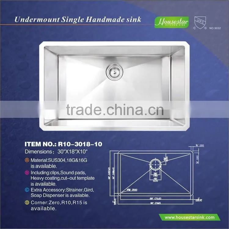 European Style Handmade Kitchen Sink Cabinet Under Counter Stainless Steel Sinks -- R10-3018