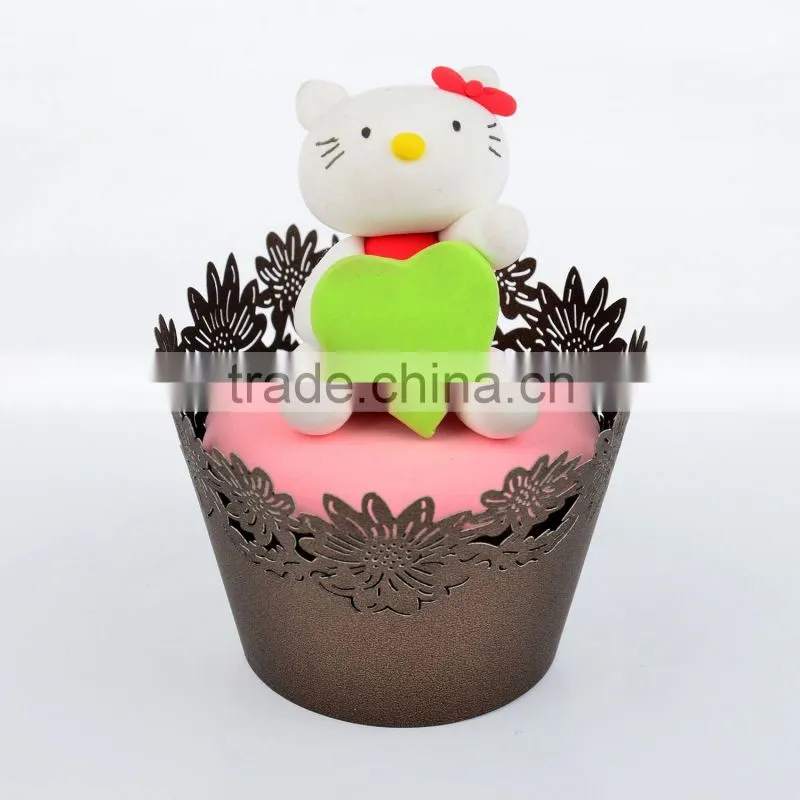 Laser cut shiny peal paper cupcake wrapper with customized designs