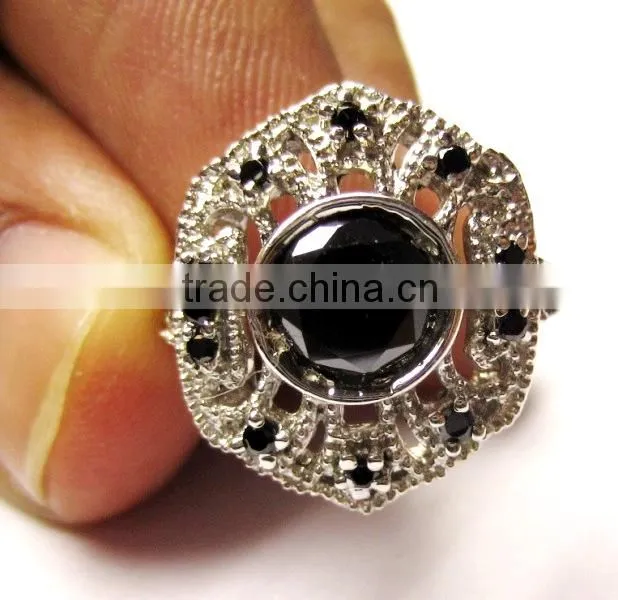 Certified 0.47 Ct Natural Black & White Diamond 14k Solid Gold Wedding Ring