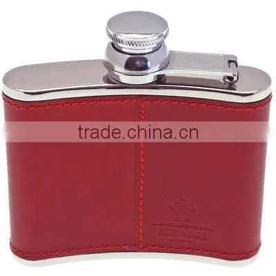 Stainless steel hip flask set with leather