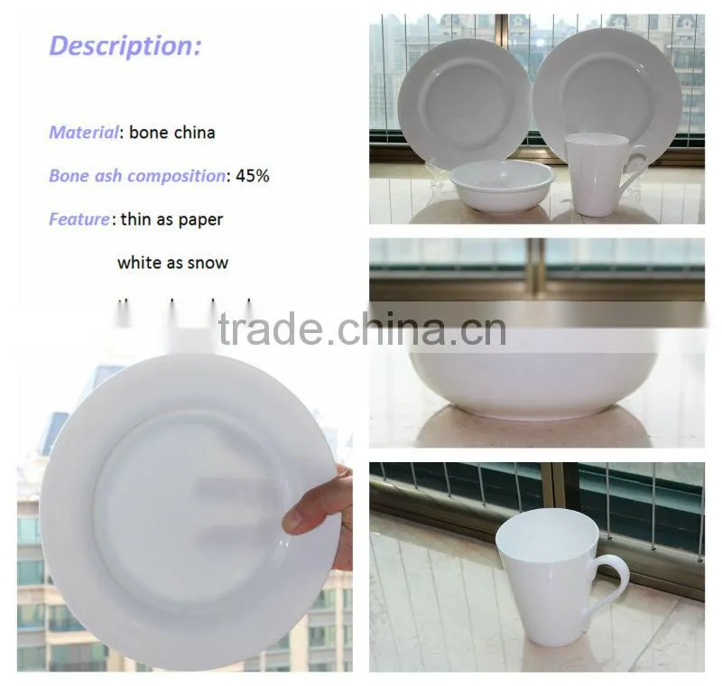 white ceramic bone china dinner set 4 pcs
