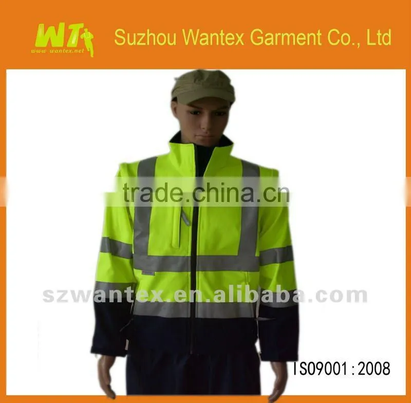 fluorescent yellow/black safety working jacket polar fleece reflective safety working jacket parka