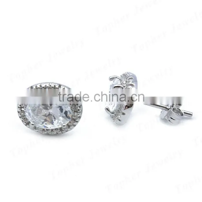 Cheap rhodium plating zircon inlay 925 silver stud earring