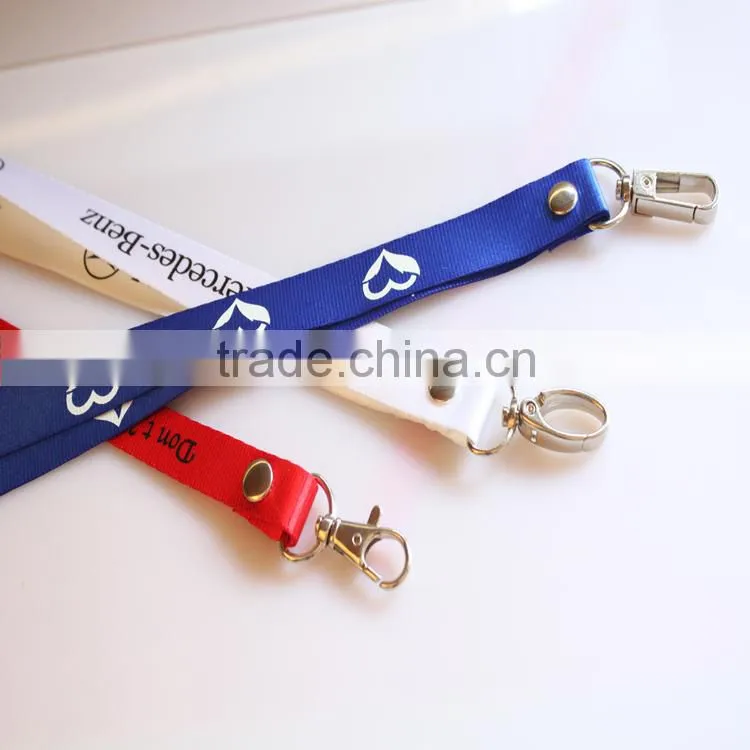 Manufacture 2016 Cheap Different Accessory Custom printed lanyard hot sale silk ribbon carbine hook lanyard no minimum order