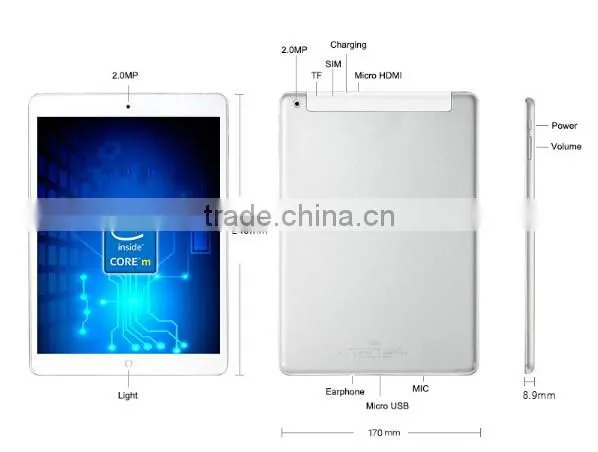 9.7" Onda V919 3G Core M Win 10 Android 5.0 Tablet PC Intel Core M 5Y10 SSD 64GB RAM 4GB WCDMA 3G IPS Screen