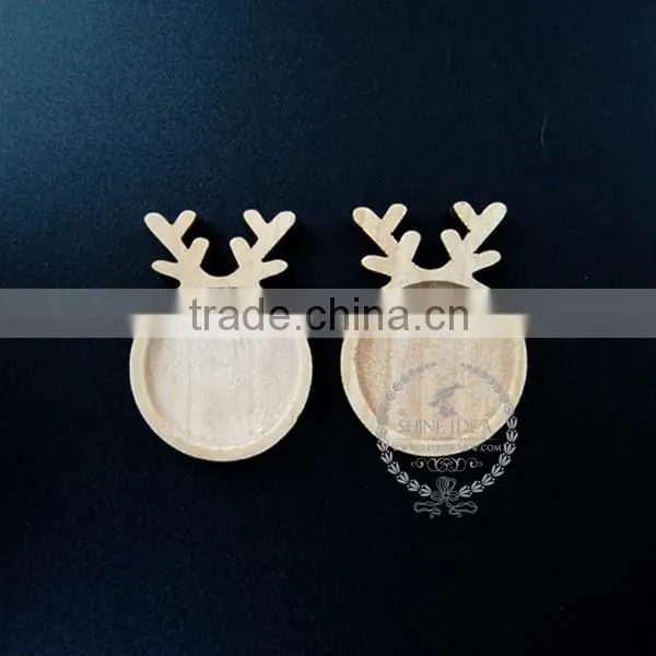 25mm setting size natual log wood deer horn round bezel pendant setting DIY findings supplies 1411132